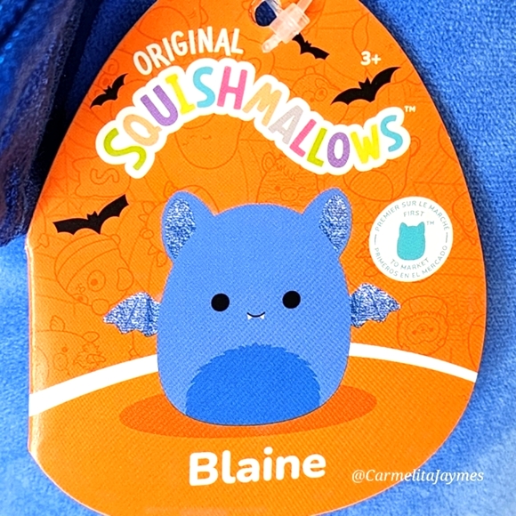 🎃 BLAINE 🦇 FTM Blue Sparkley Bat w Fur Belly Halloween 2024 Squishmallow ☆ NWT - Picture 3 of 8